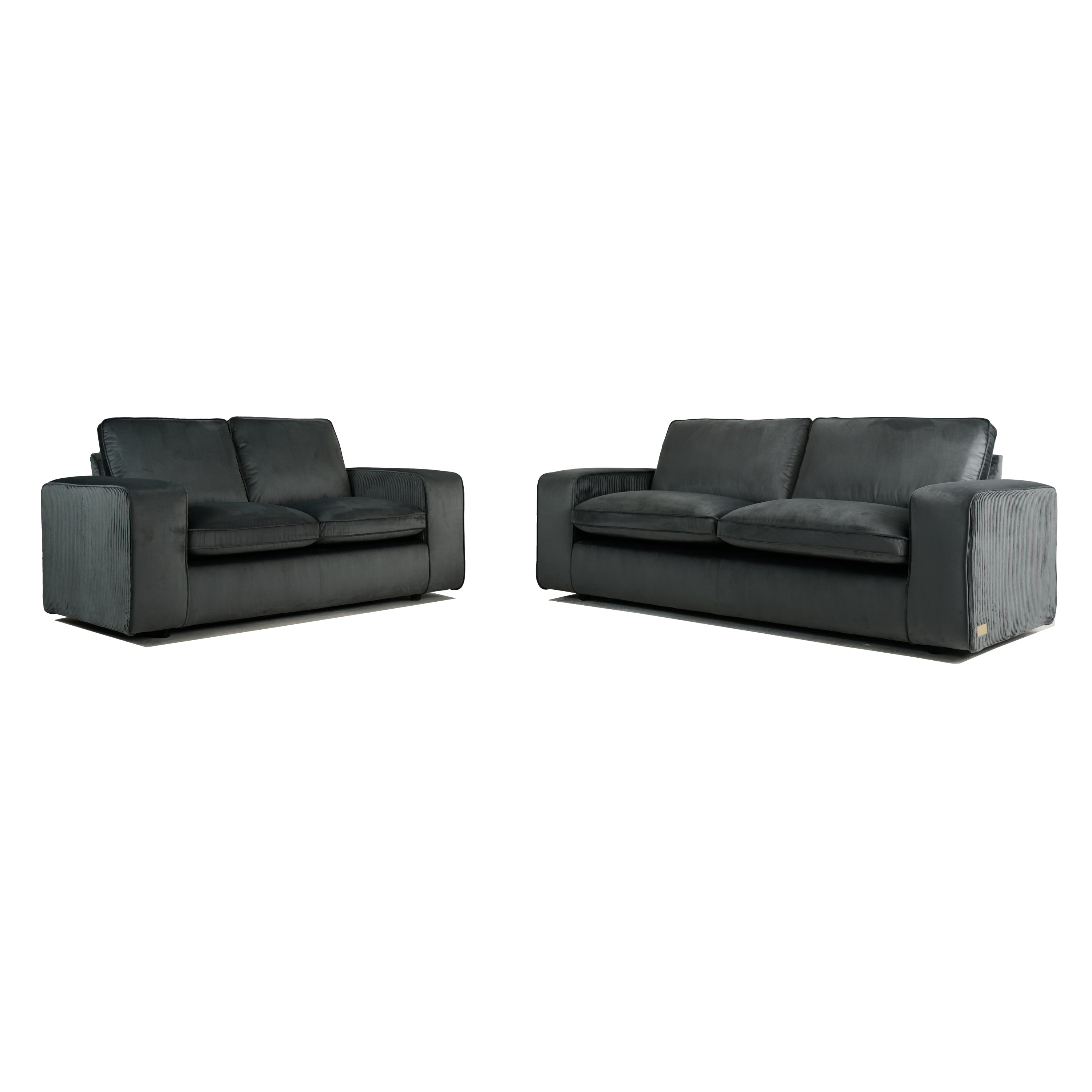 Alia Bastamam; Amaya 3+2 Seater Sofa, Slate Grey Pleated Premium Velvet