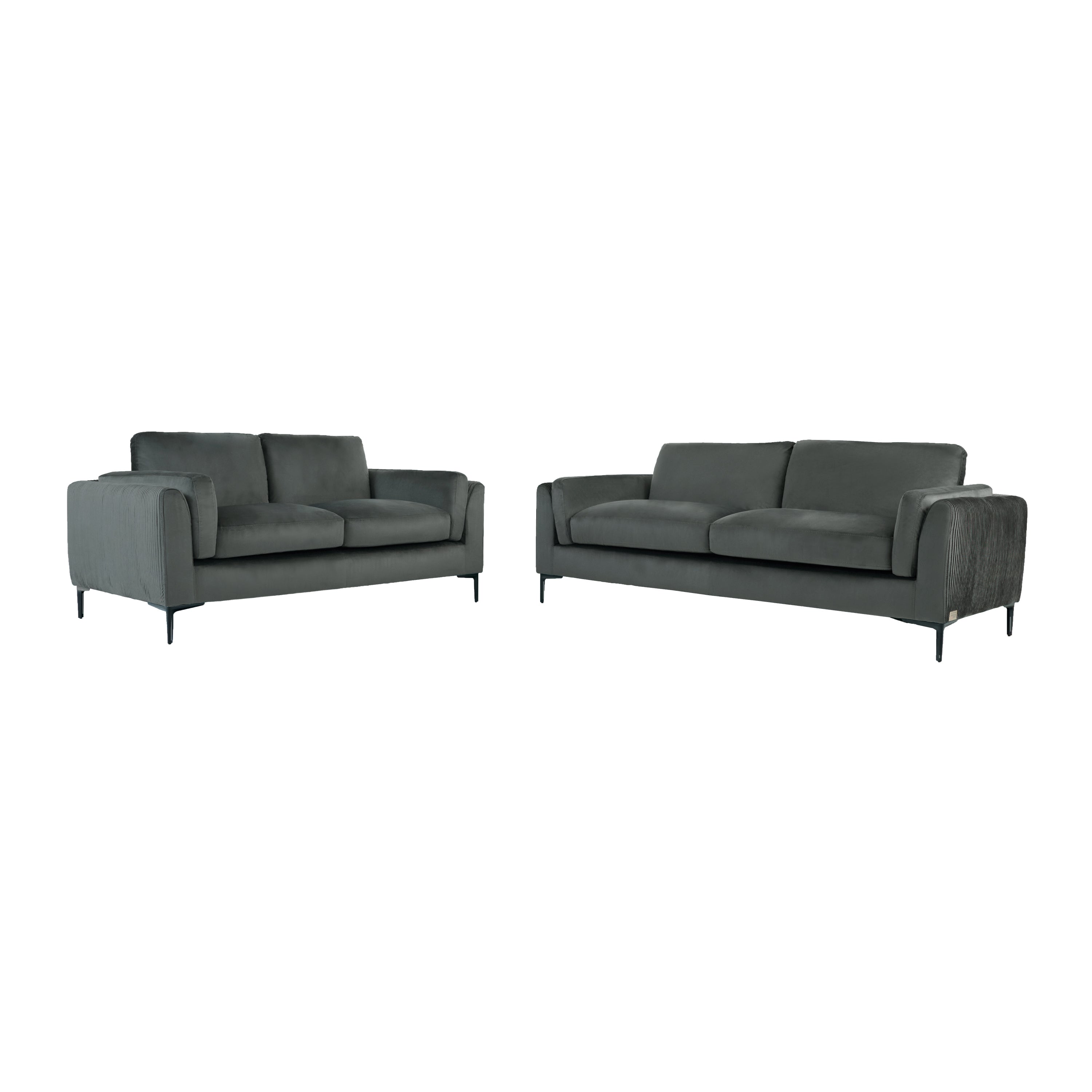 Alia Bastamam; Alta 3+2 Seater Sofa Set, Slate Grey Pleated Premium Velvet