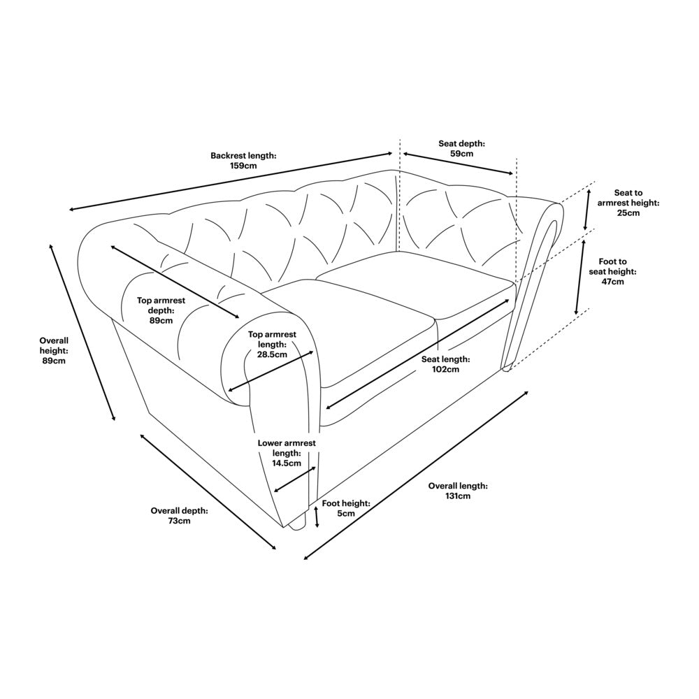 Audley 2 Sofa Seater Measurement Photo