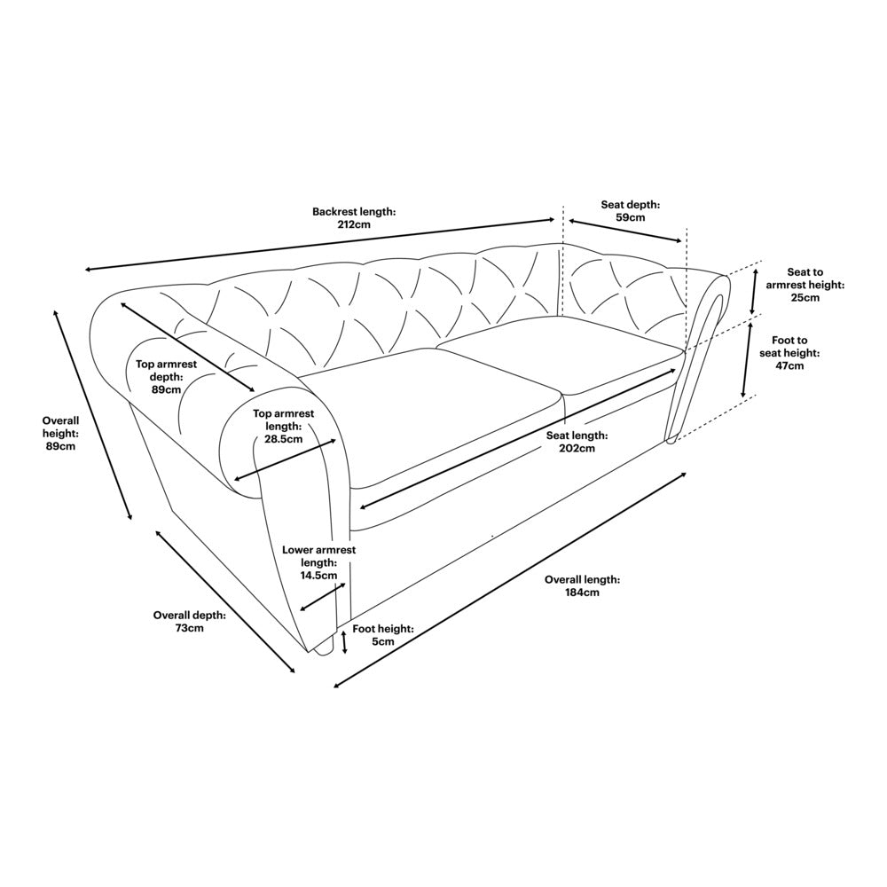 Audley 3 Sofa Seater Measurement Photo