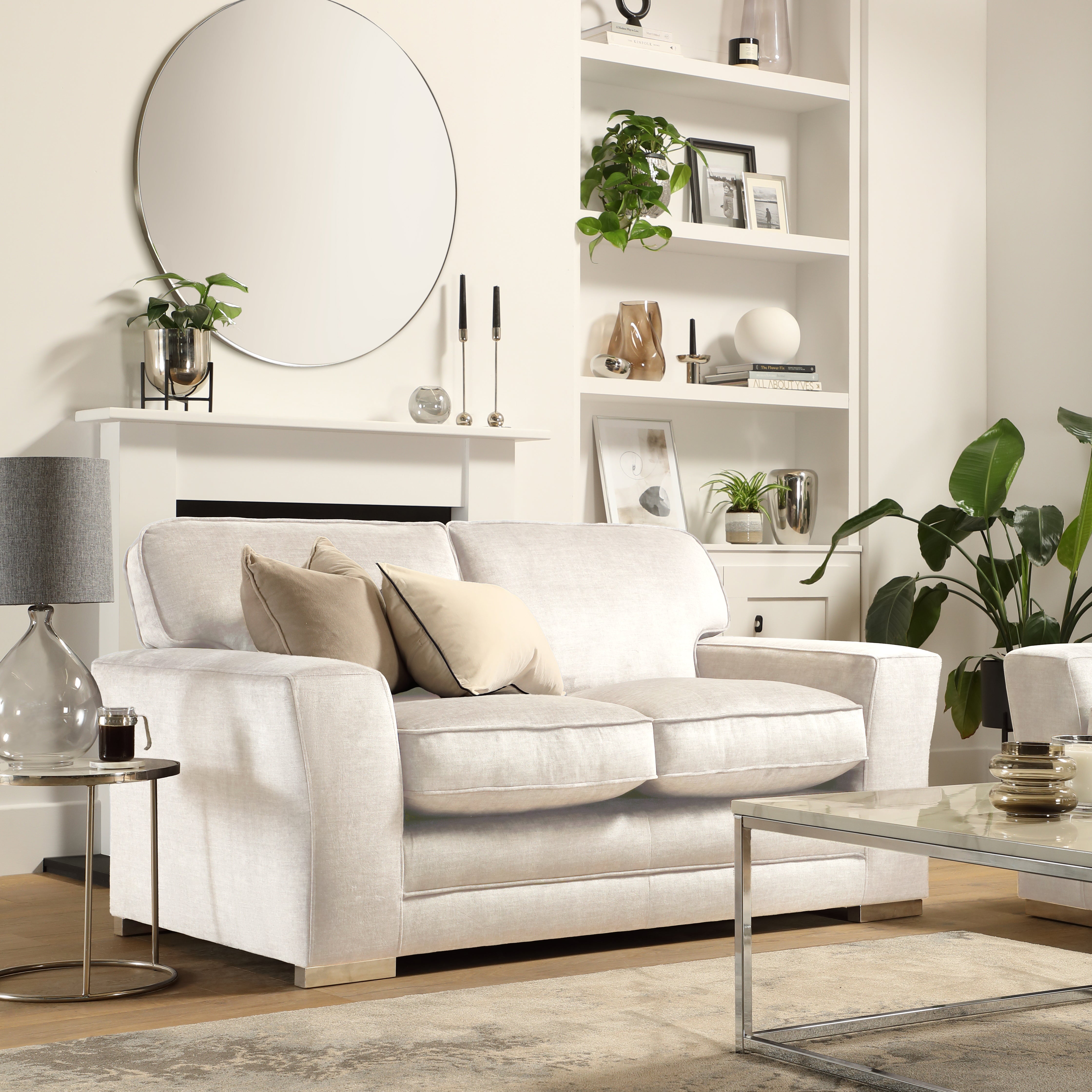 Vermont 2 Seater Sofa, Ivory Aura Velvet