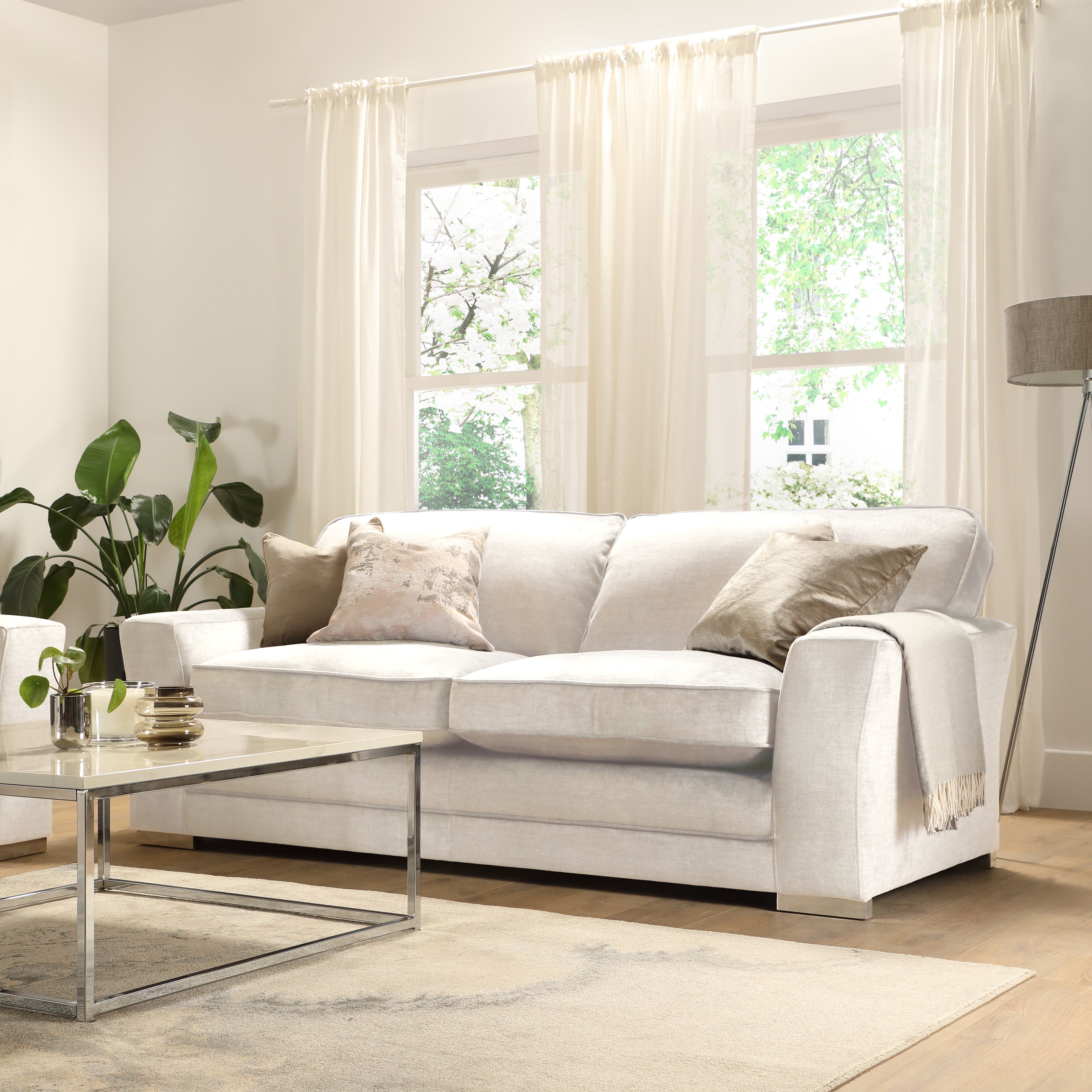 Vermont 3 Seater Sofa, Ivory Aura Velvet