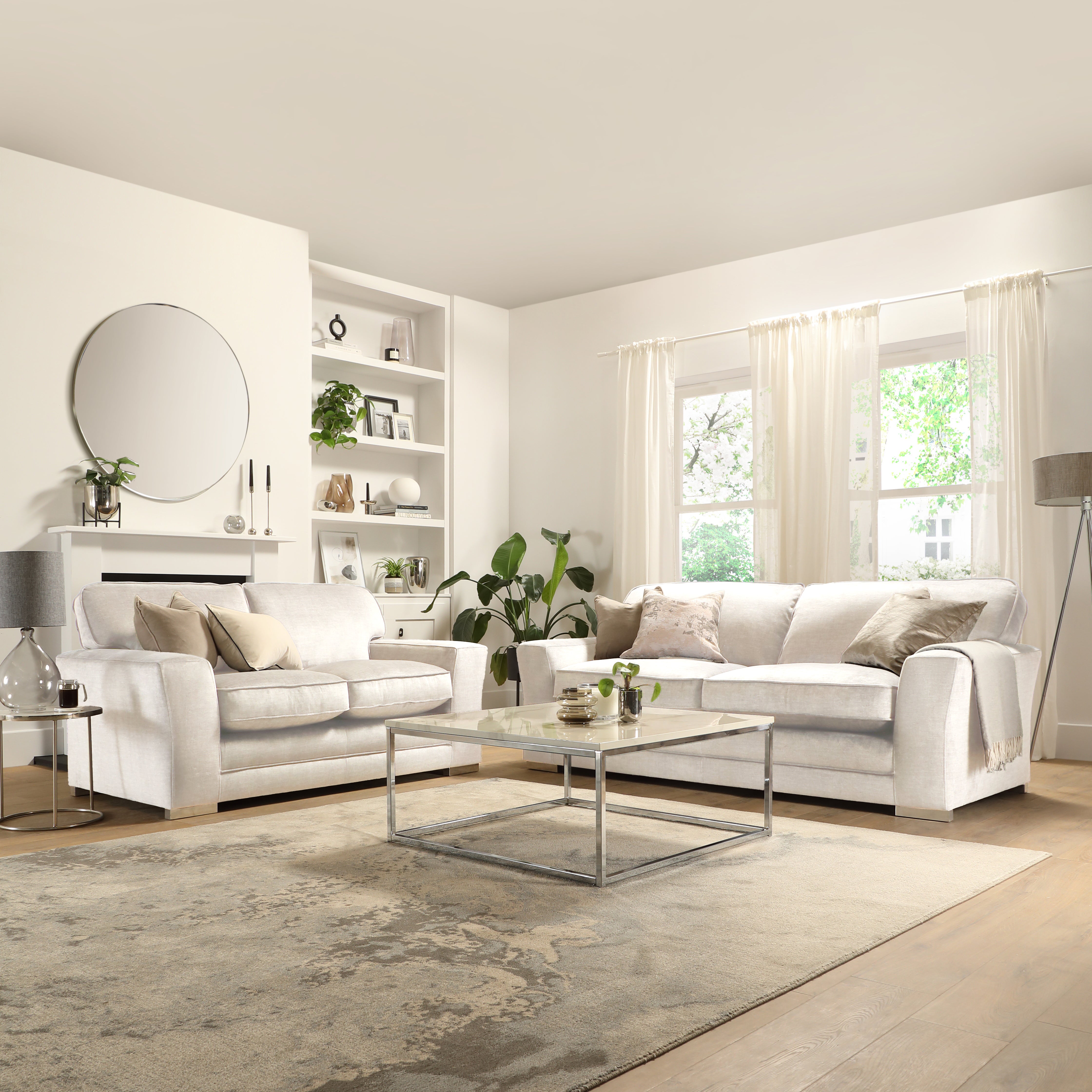 Vermont 3+2 Seater Sofa Set, Ivory Aura Velvet