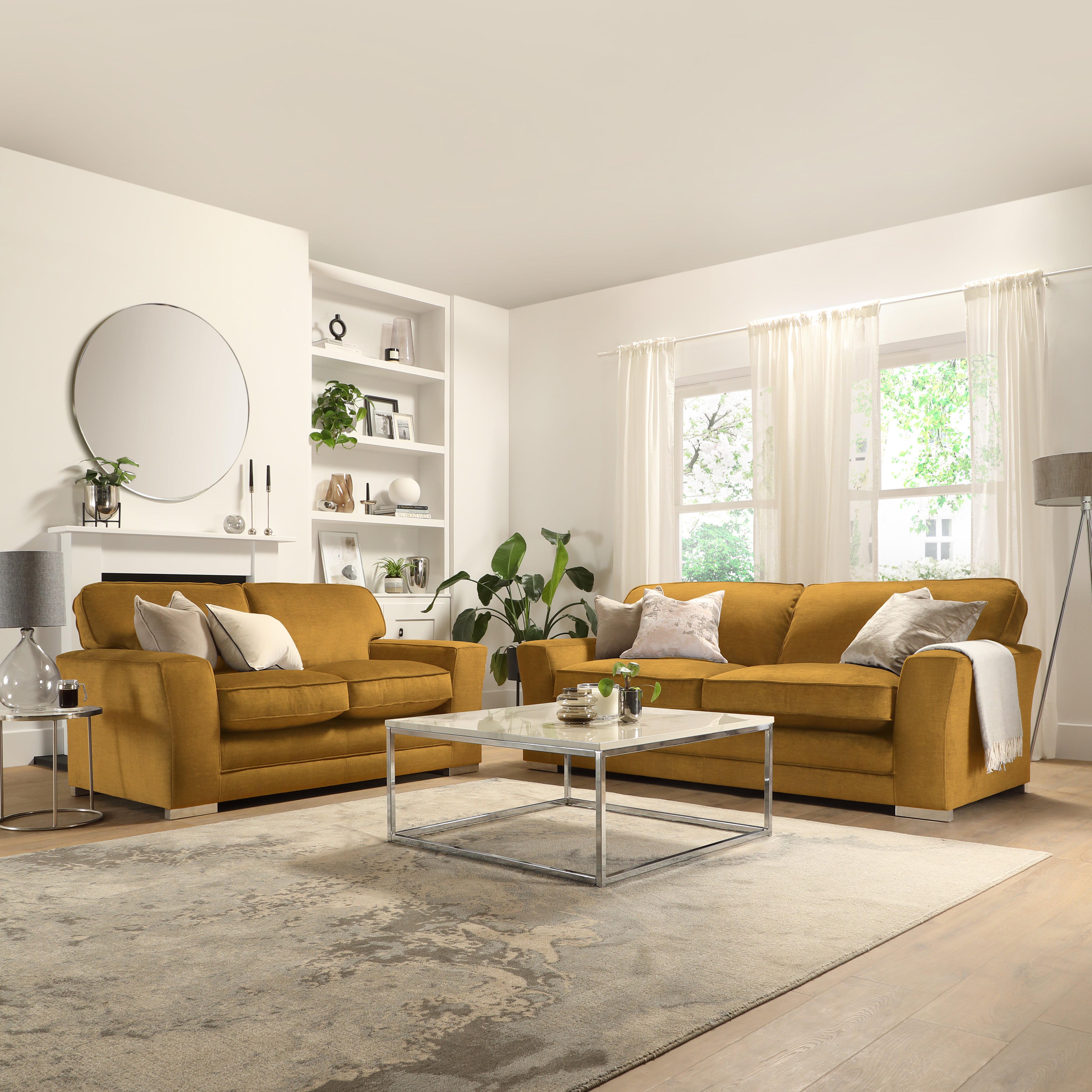 Vermont 3+2 Seater Sofa Set, Mustard Aura Velvet