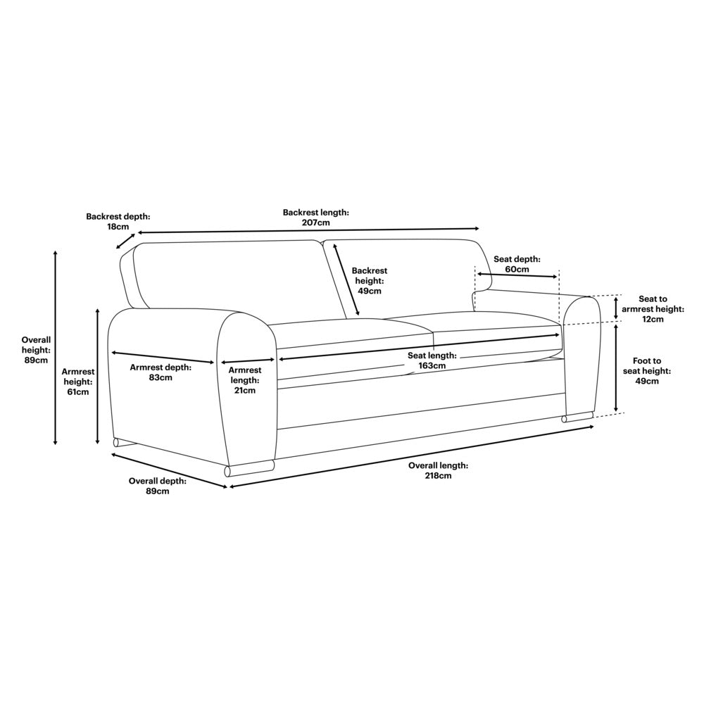 Burford 3 Seater Sofa Measurement Photo