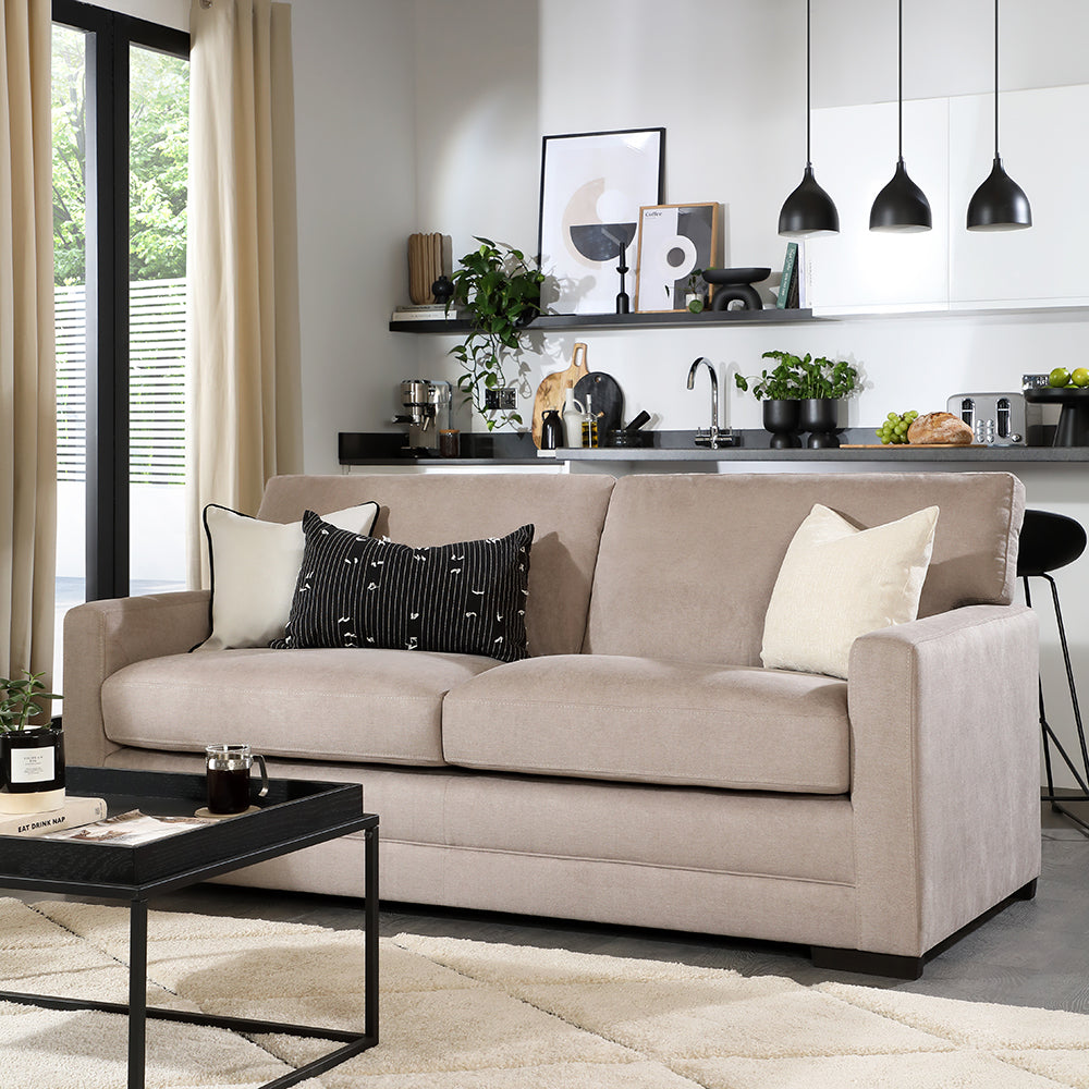 Arden 3 Seater Sofa, Beige House Plush Fabric