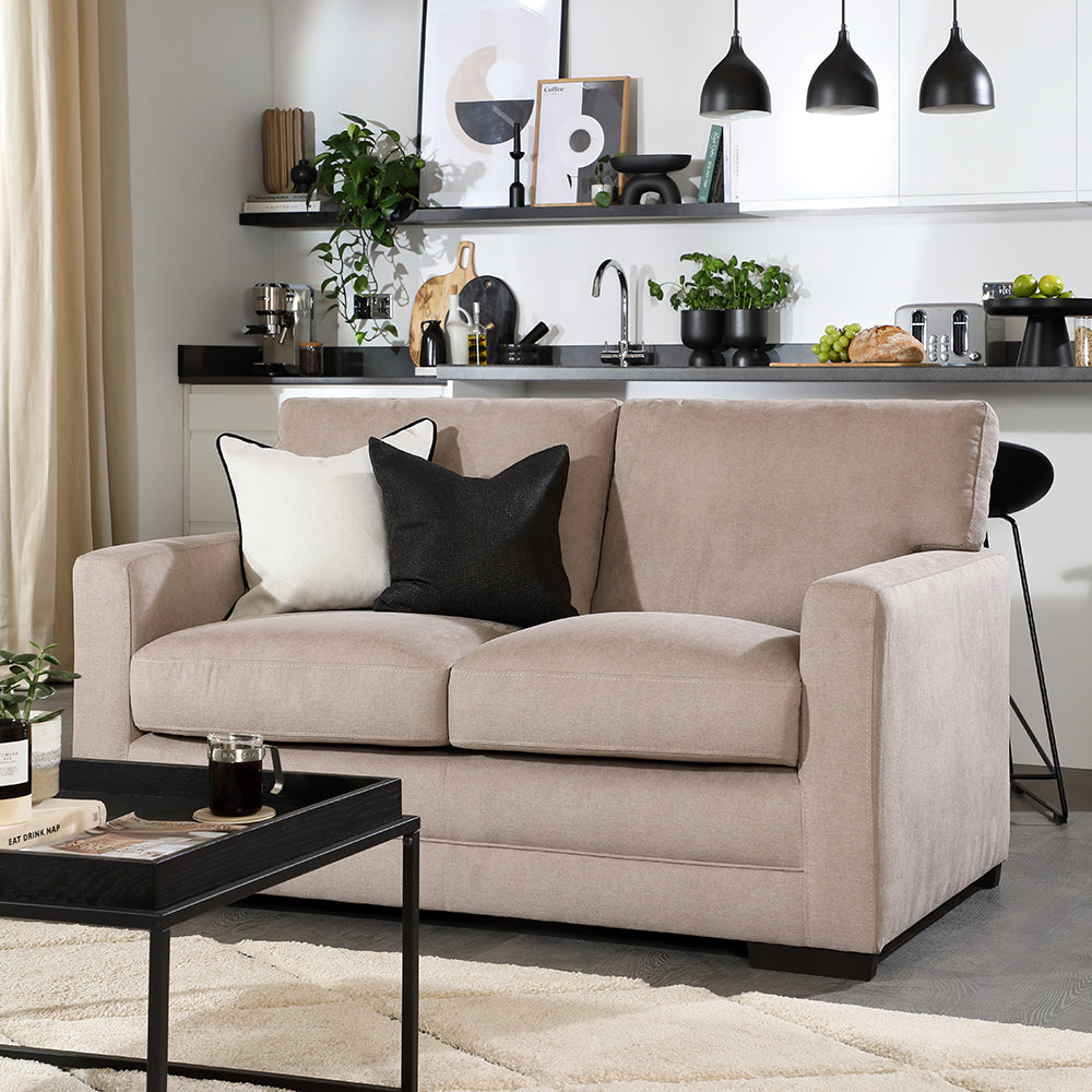 Arden 2 Seater Sofa, Beige House Plush Fabric