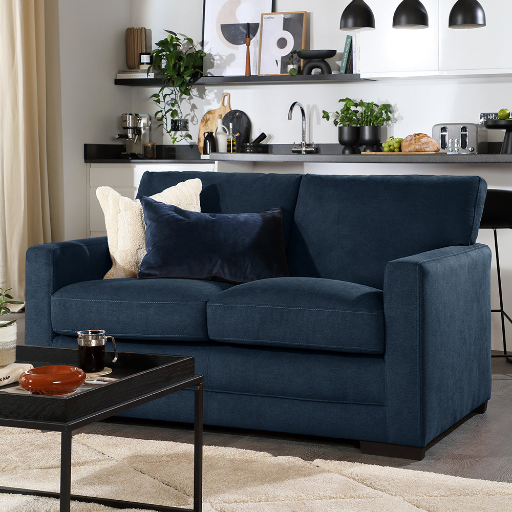 Arden 2 Seater Sofa, Navy Blue House Plush Fabric