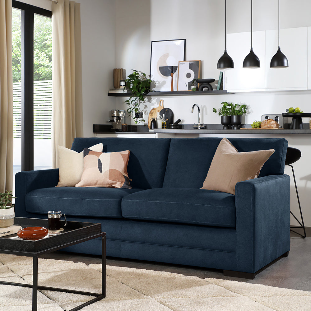 Arden 3 Seater Sofa, Navy Blue House Plush Fabric