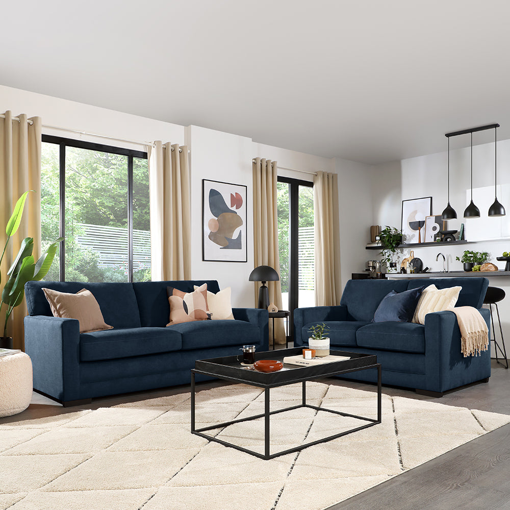 Arden 3+2 Seater Sofa Set, Navy Blue House Plush Fabric