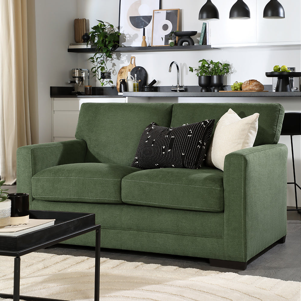 Arden 2 Seater Sofa, Moss Green House Plush Fabric