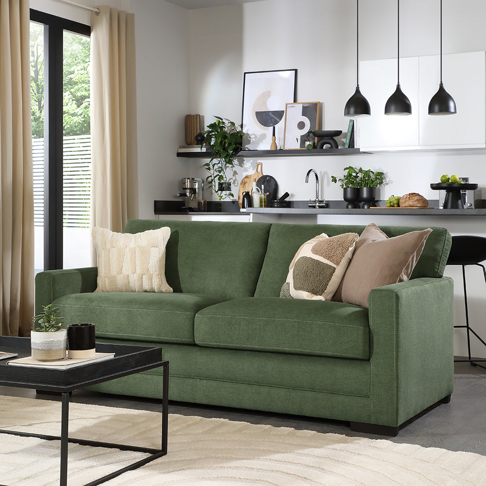 Arden 3 Seater Sofa, Moss Green House Plush Fabric
