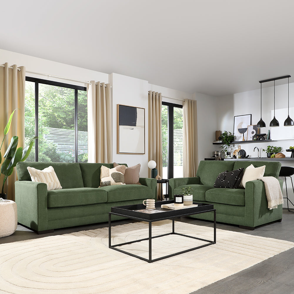 Arden 3+2 Seater Sofa Set, Moss Green House Plush Fabric