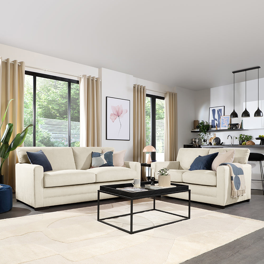 Arden 3+2 Seater Sofa Set, Cream House Plush Fabric