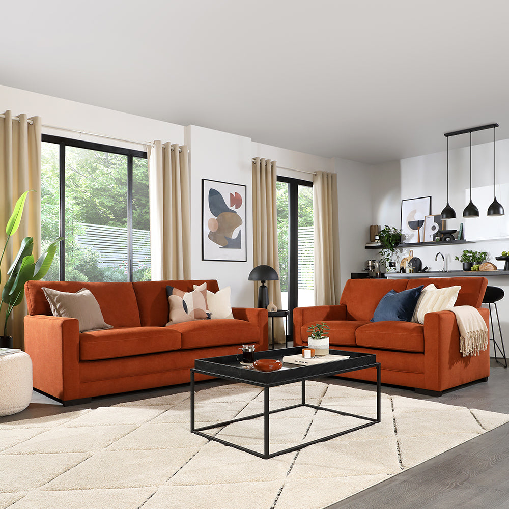 Arden 3+2 Seater Sofa Set, Burnt Orange House Plush Fabric
