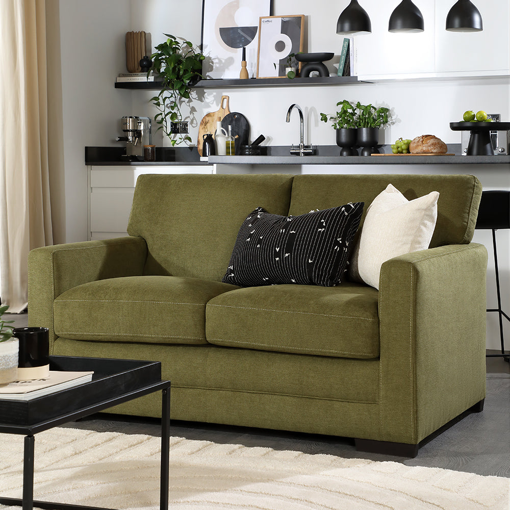 Arden 2 Seater Sofa, Olive Green House Plush Fabric