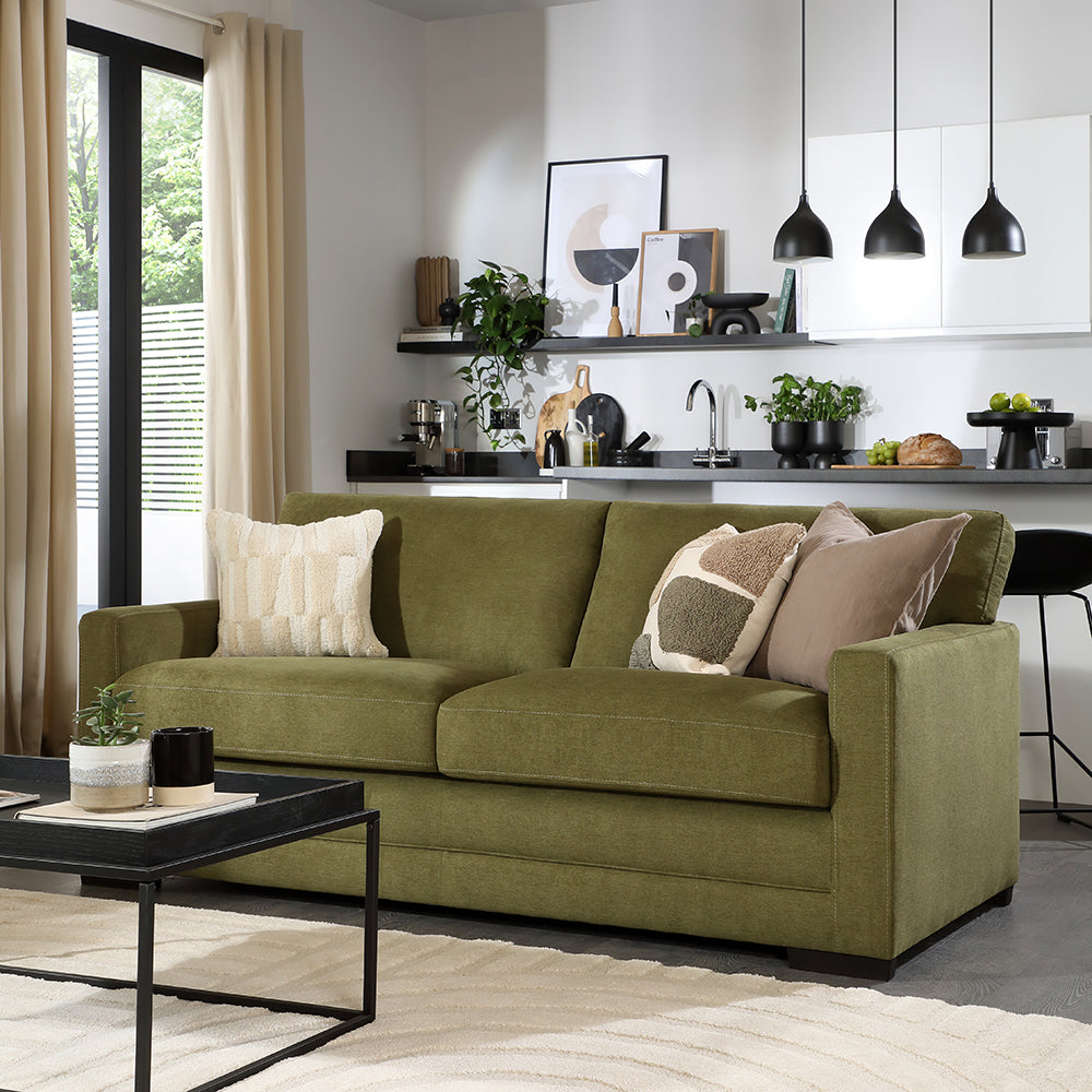 Arden 3 Seater Sofa, Olive Green House Plush Fabric