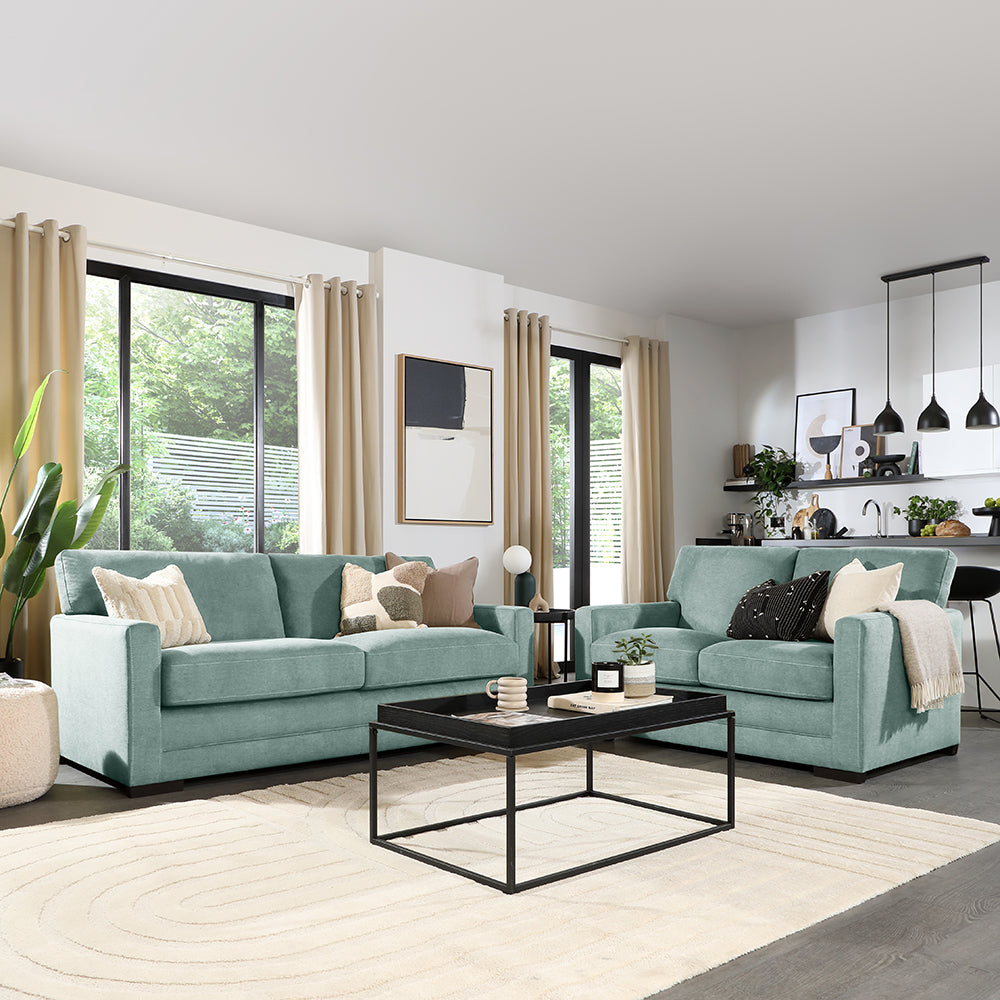 Arden 3+2 Seater Sofa Set, Mint Green House Plush Fabric