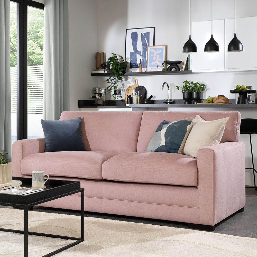 Arden 3 Seater Sofa, Dusky Pink House Plush Fabric