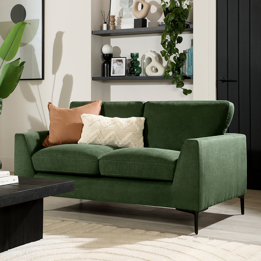 Lexi 2 Seater Sofa, Moss Green House Plush Fabric