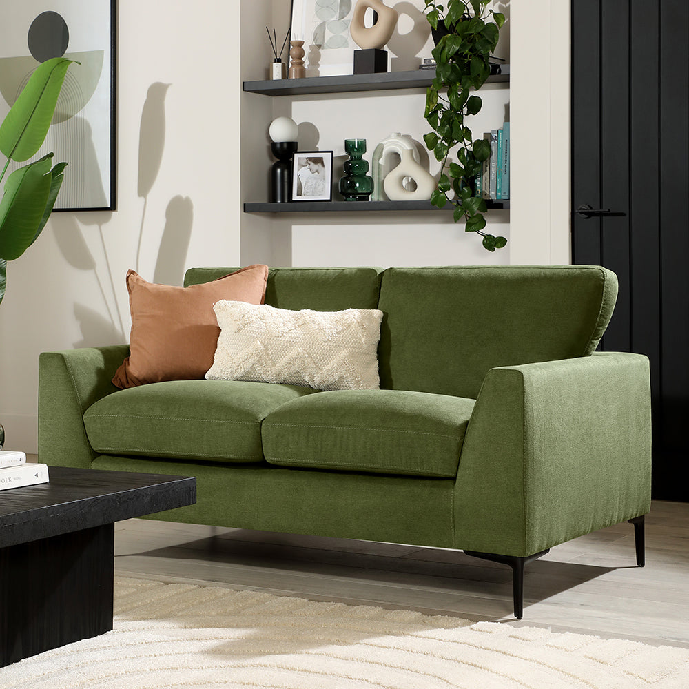 Lexi 2 Seater Sofa, Olive Green House Plush Fabric
