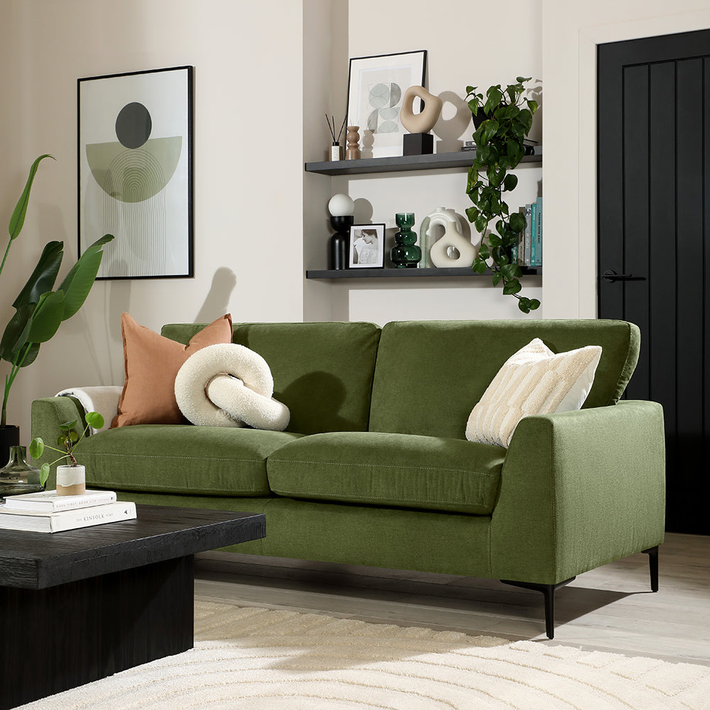 Lexi 3 Seater Sofa, Olive Green House Plush Fabric