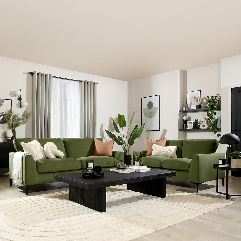 Lexi 3+2 Seater Sofa, Olive Green House Plush Fabric