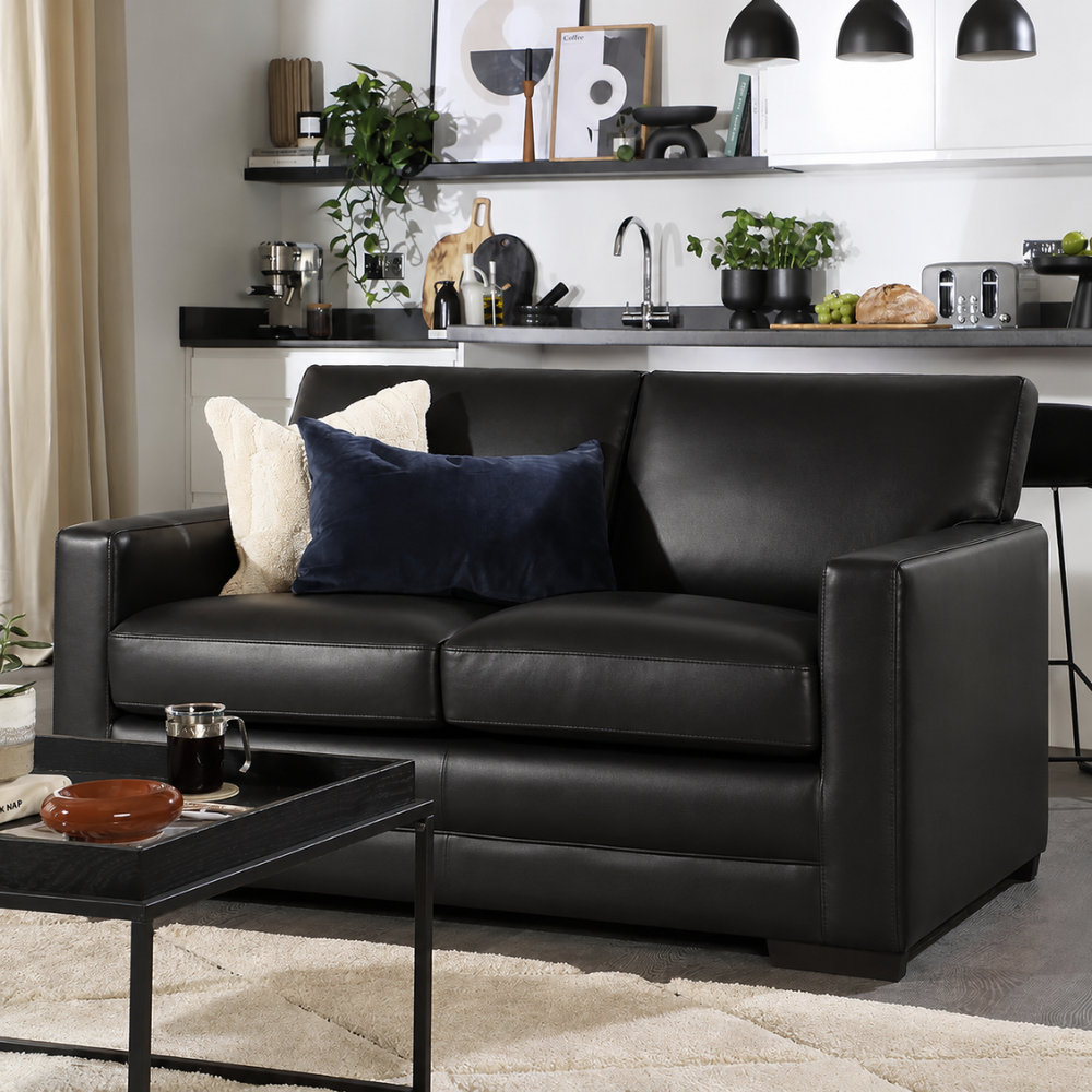 Arden 2 Seater Sofa, Black Premium Faux Leather