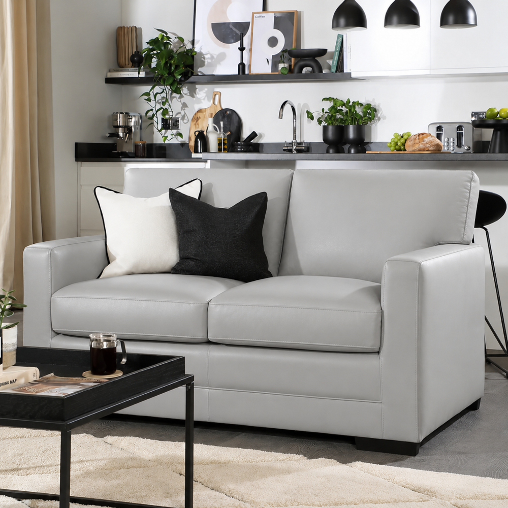 Arden 2 Seater Sofa, Light Grey Premium Faux Leather