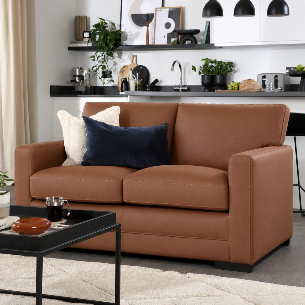 Arden 2 Seater Sofa, Tan Premium Faux Leather