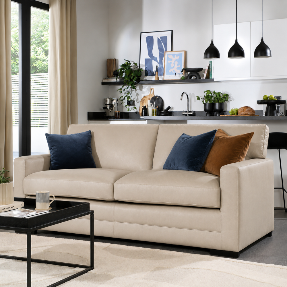 Arden 3 Seater Sofa, Ivory Premium Faux Leather
