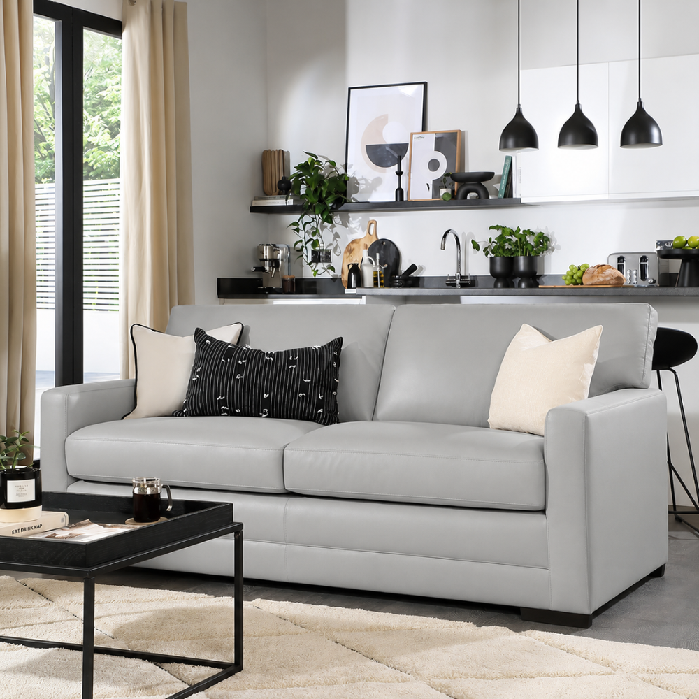 Arden 3 Seater Sofa, Light Grey Premium Faux Leather