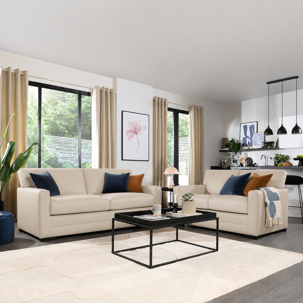 Arden 3+2 Seater Sofa Set, Ivory Premium Faux Leather