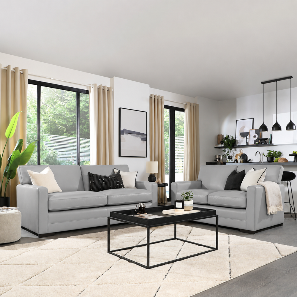 Arden 3+2 Seater Sofa Set, Light Grey Premium Faux Leather