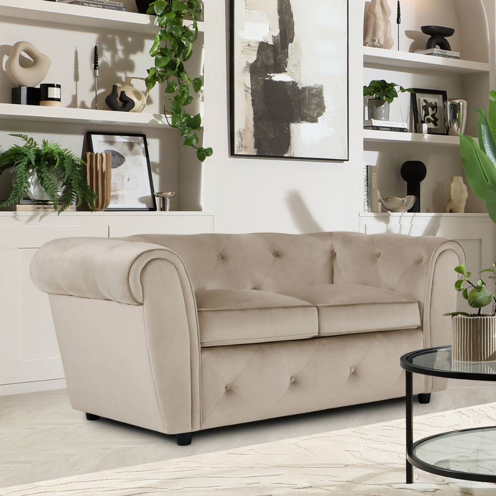 Audley 2 Sofa Seater Sofa in Colour Champagne Velvet