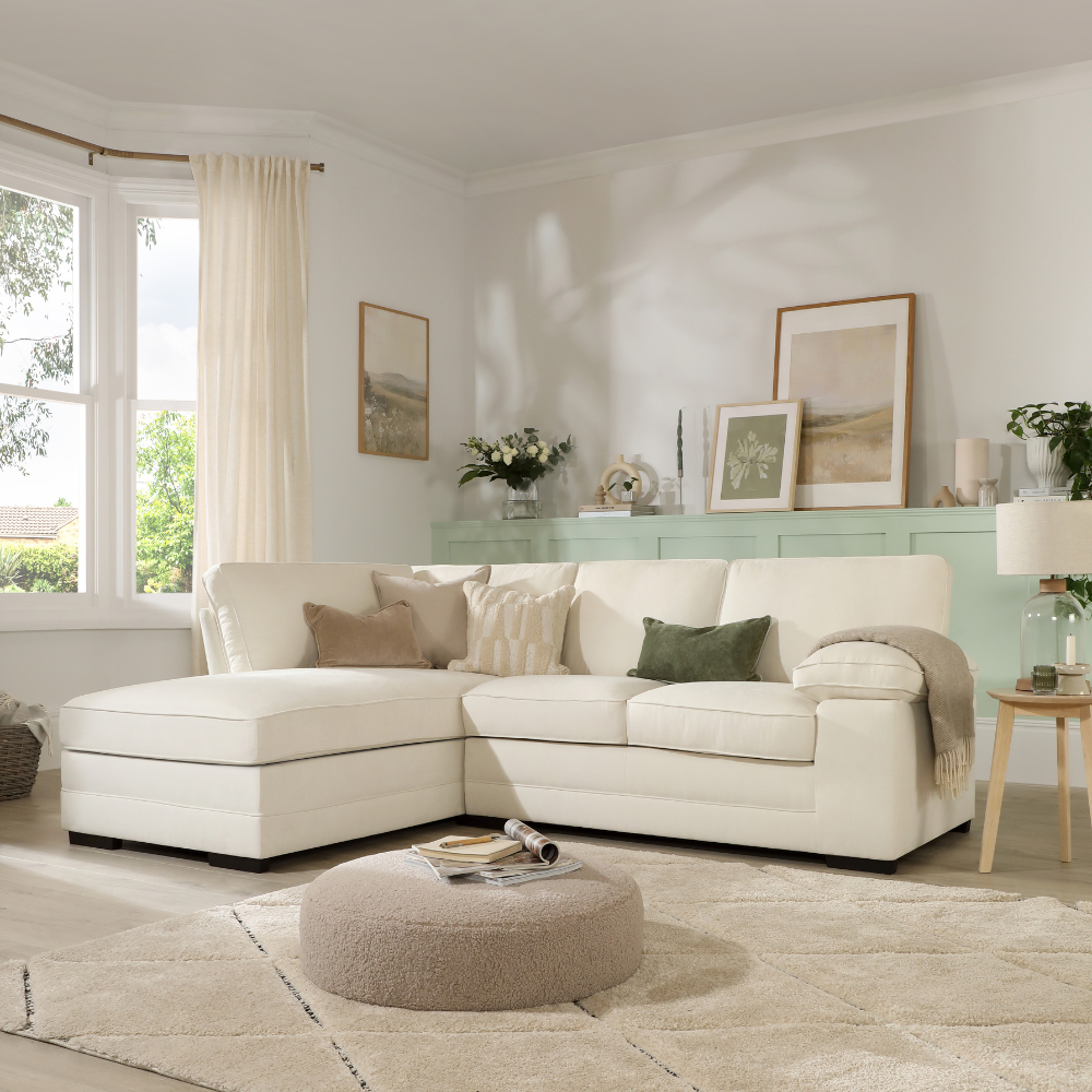 Chatham L-Shape (Left) Corner Sofa, Cream House Plush Fabric