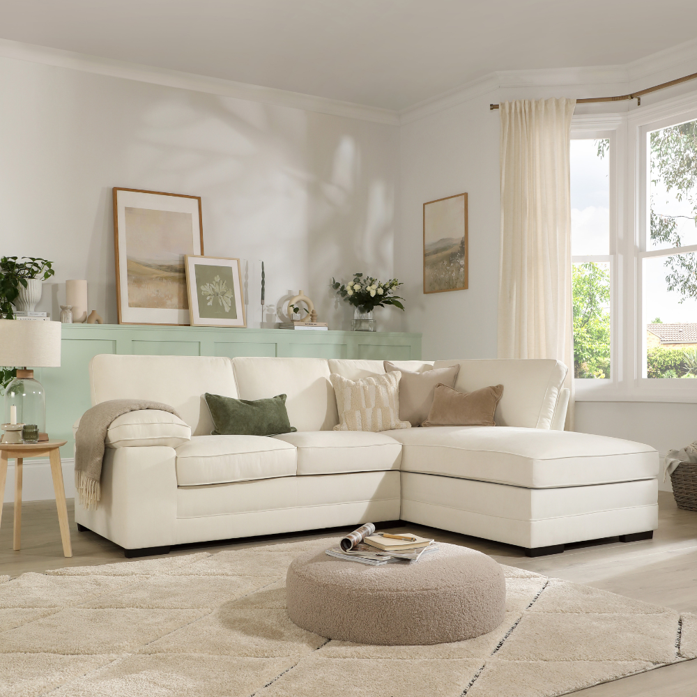 Chatham L-Shape (Right) Corner Sofa, Cream House Plush Fabric