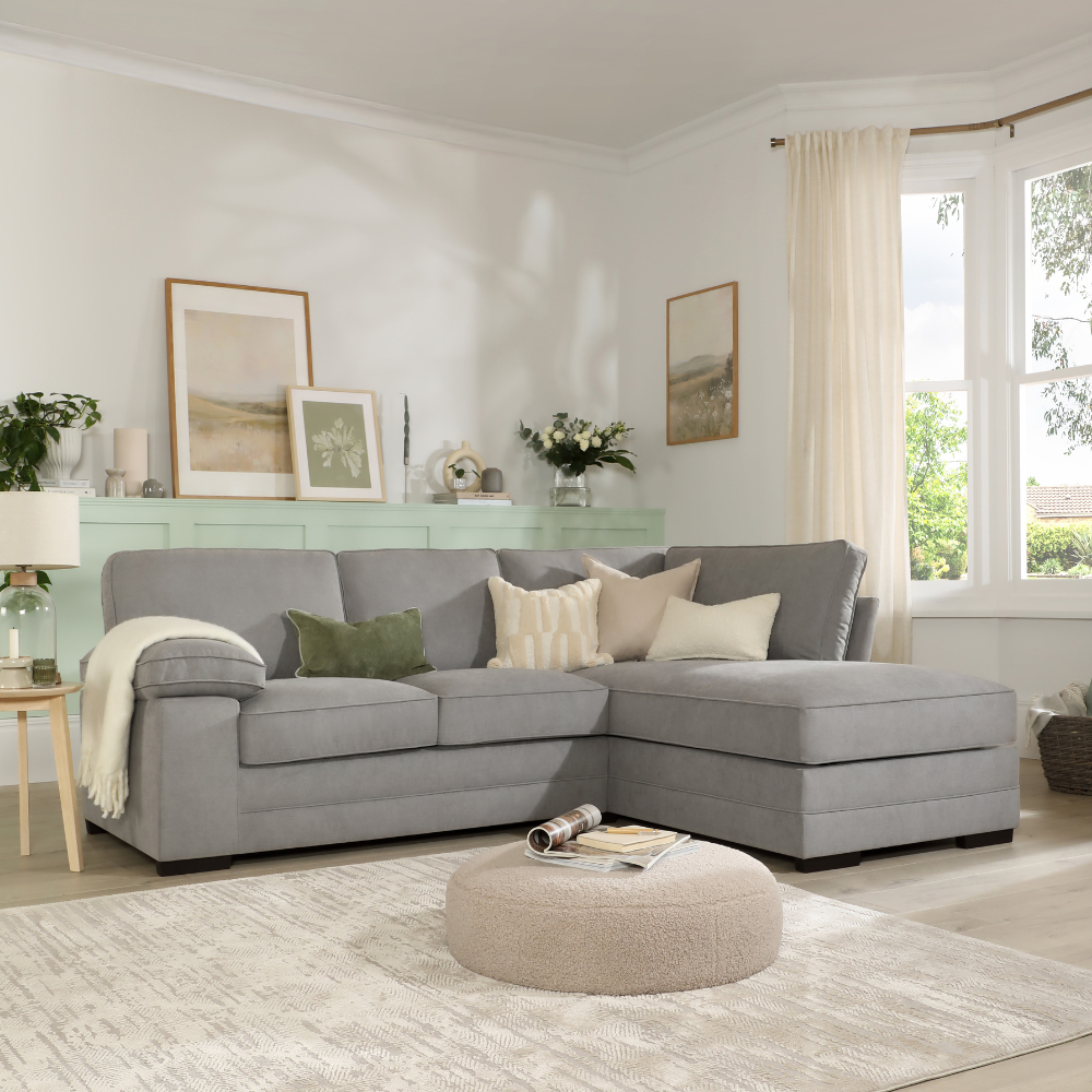 Chatham L-Shape (Right) Corner Sofa, Grey House Plush Fabric
