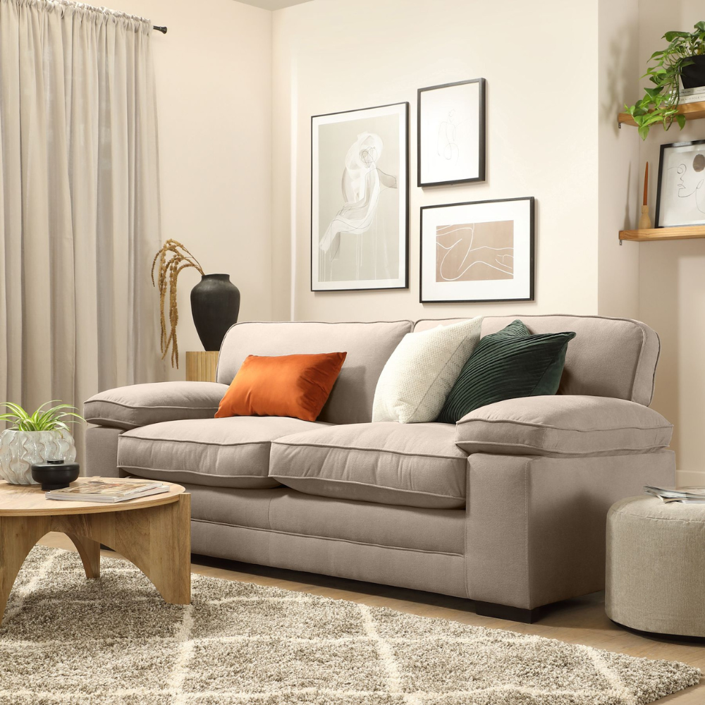 Chatham 3 Sofa Seater in Colour Beige House Plush Fabric