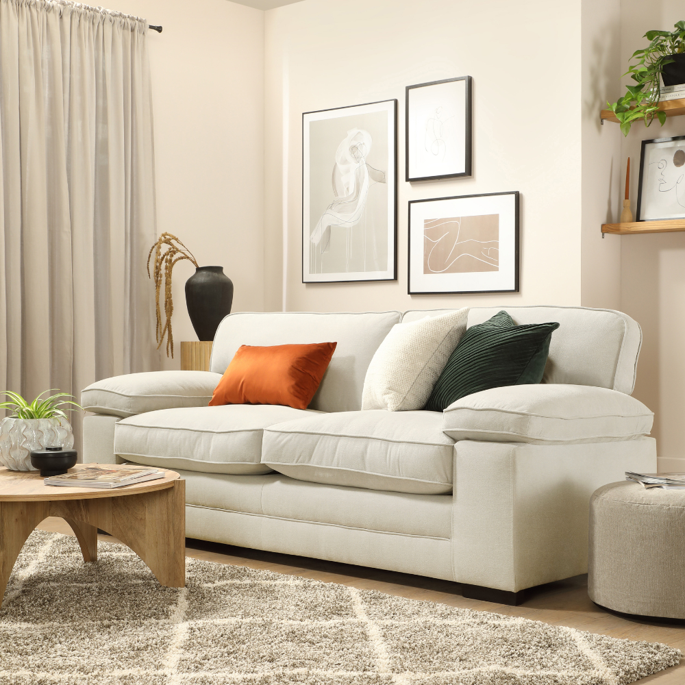 Chatham 3 Sofa Seater in Colour Cream House Plush Fabric