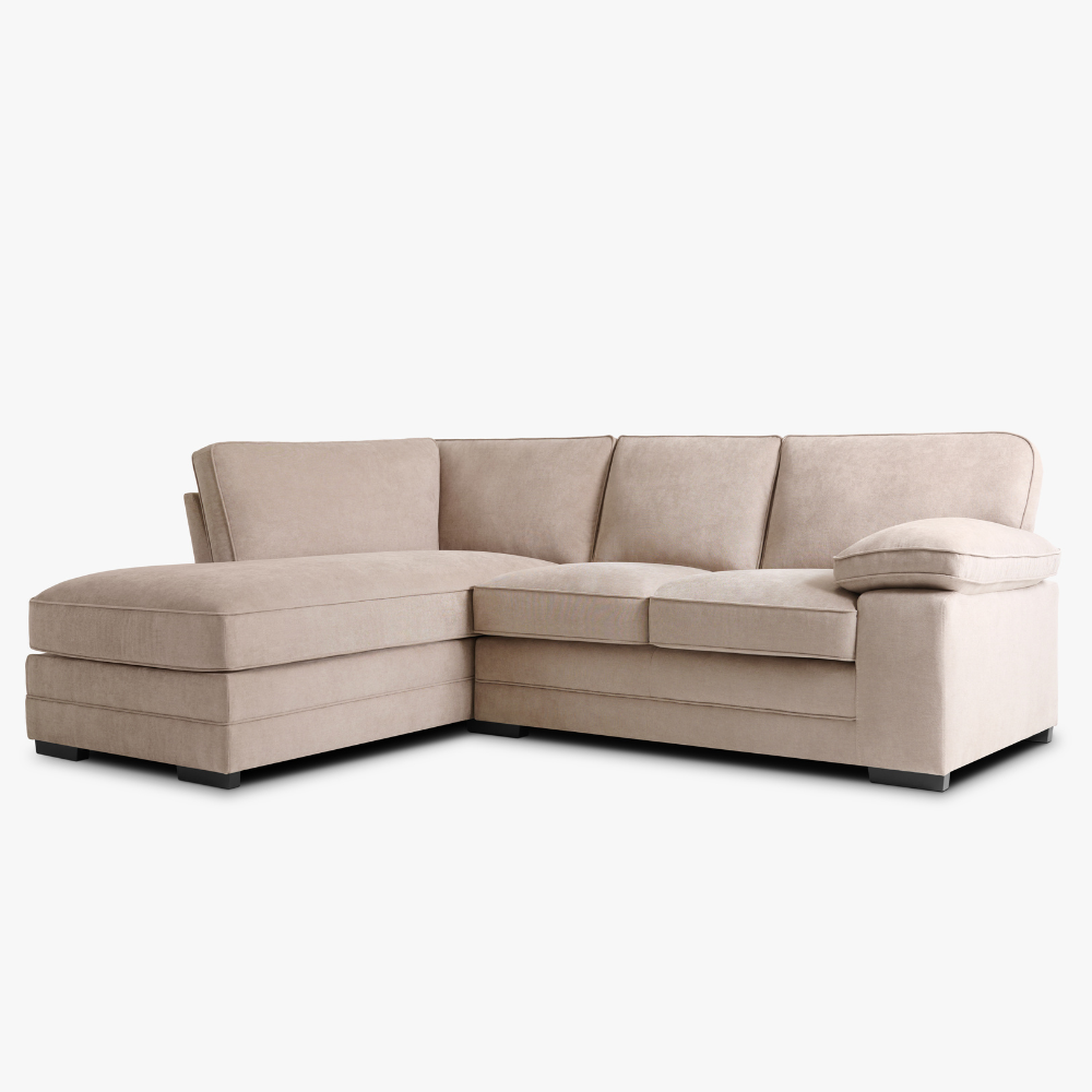 Chatham L-Shape (Left) Corner Sofa, Beige House Plush Fabric
