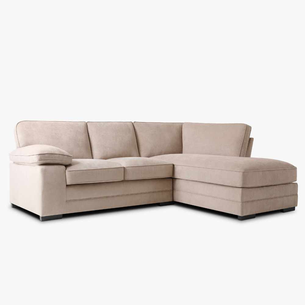 Chatham L-Shape (Right) Corner Sofa, Beige House Plush Fabric