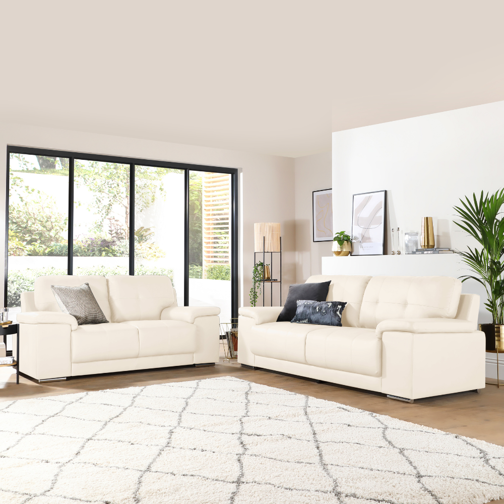 Kansas 3+2 Seater Sofa Set, Ivory Premium Faux Leather