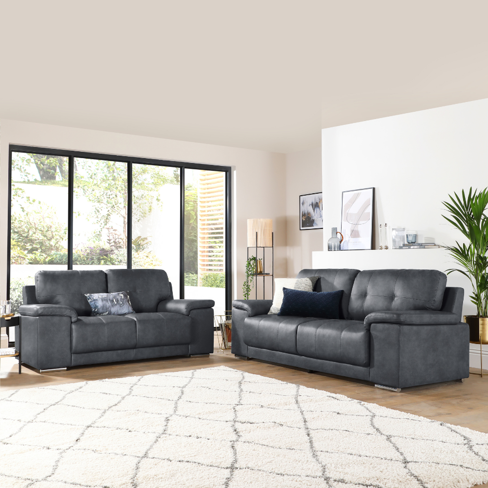 Kansas 3+2 Seater Sofa Set, Vintage Grey Premium Faux Leather