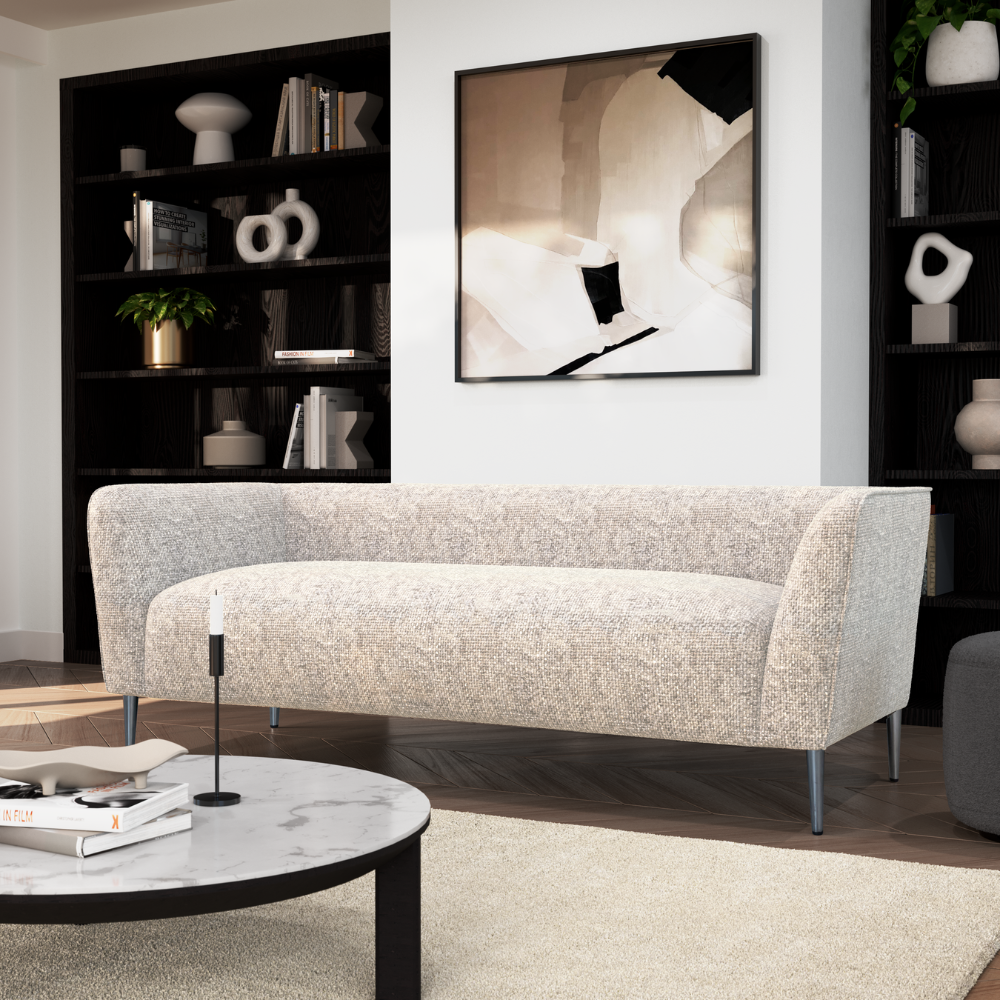 Leona 3 Seater Sofa, Ivory Woven Chenille Fabric