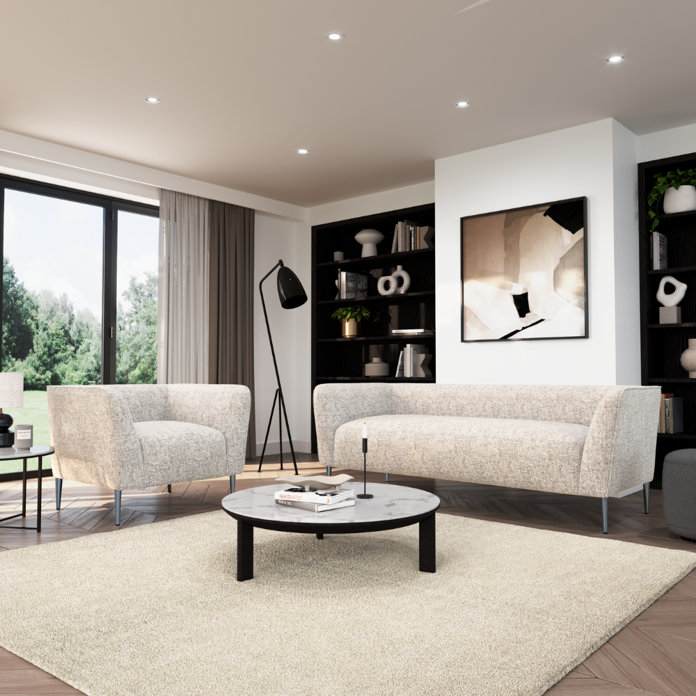 Leona 3+1 Seater Sofa Set, Ivory Woven Chenille Fabric