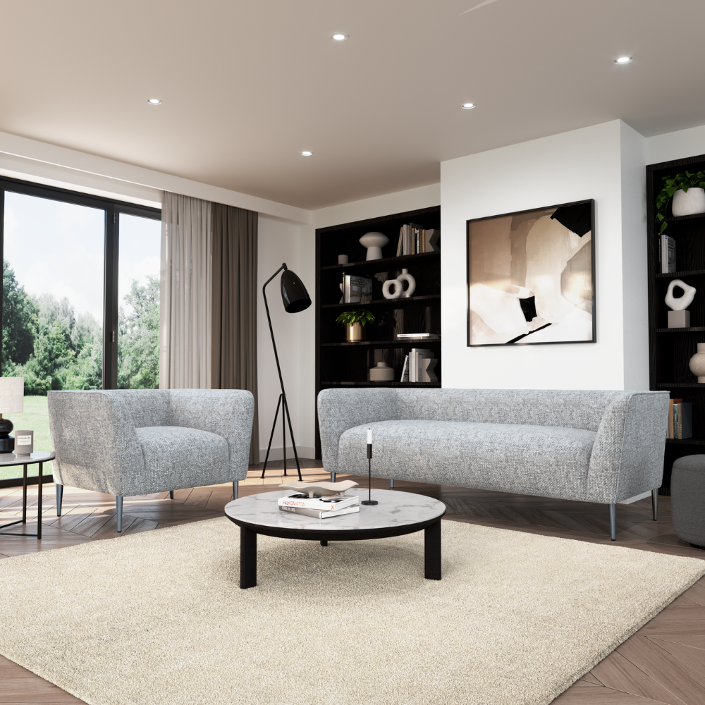 Leona 3+1 Seater Sofa Set, Light Grey Woven Chenille Fabric
