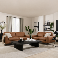 Lexi 3+2 Seater Sofa, Tan Premium Faux Leather