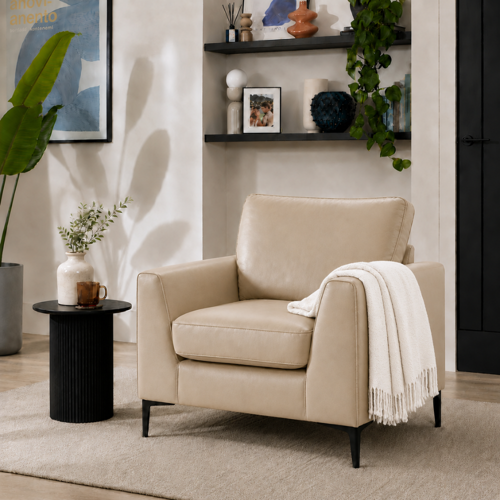 Lexi Armchair, Ivory Premium Faux Leather