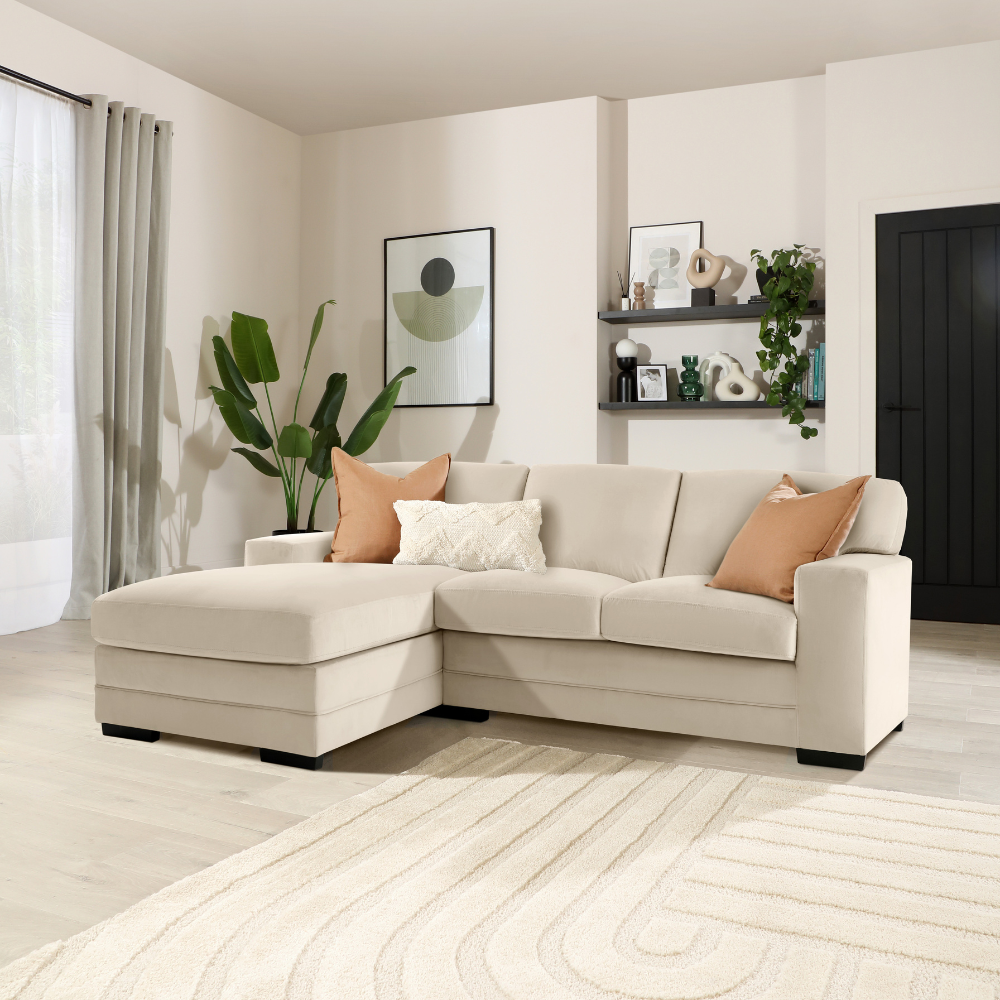 Manhattan L-Shape (Left) Corner Sofa, Champagne House Velvet